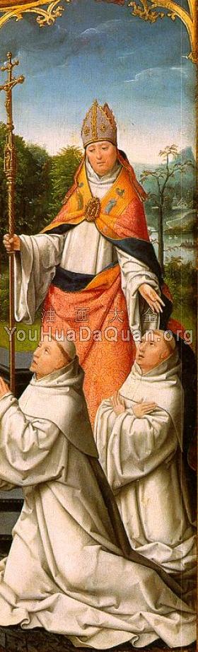 The Retable of Le Cellier (triptych), inner-right panel featuring St. Malachy O'Morgair & Cistercian Monks - 简·贝勒冈布